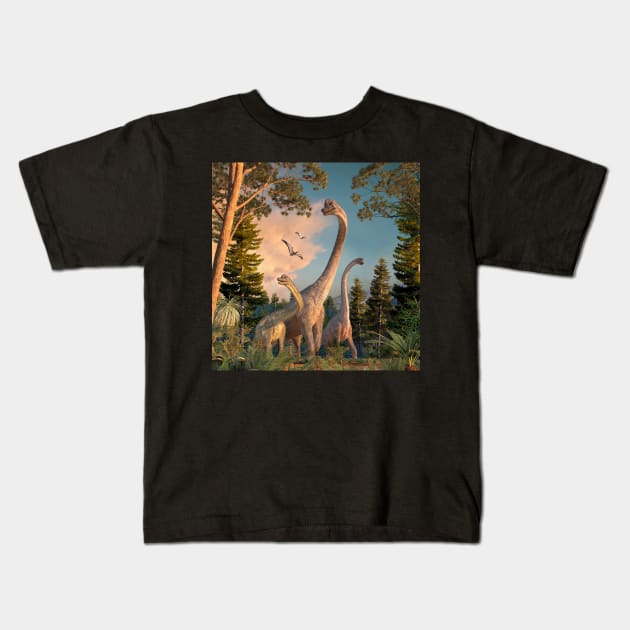 Brachiosaurus Walk Kids T-Shirt by David Penfound Artworks